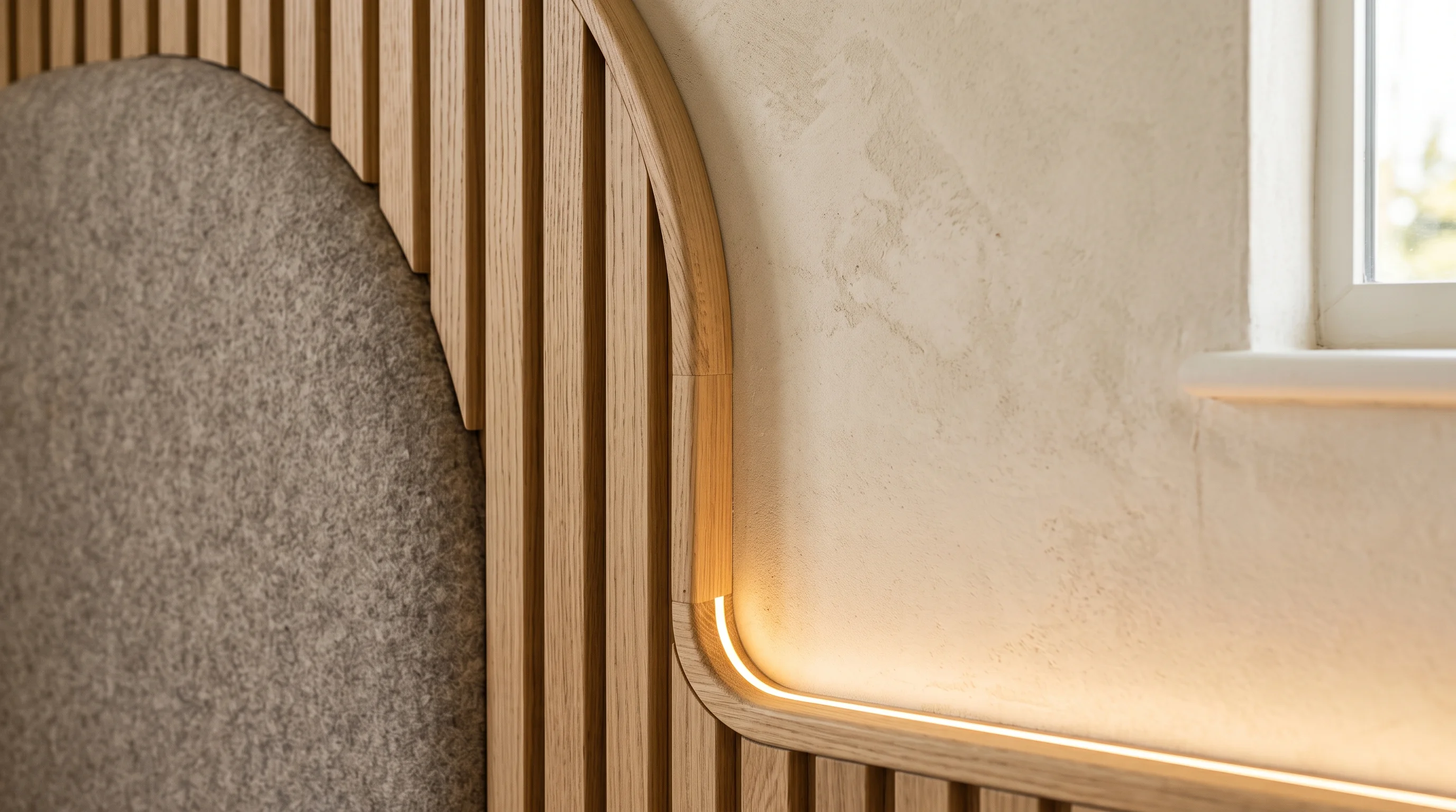 Recycled PET acoustic felt panels absorbing ambient room flutter echoes